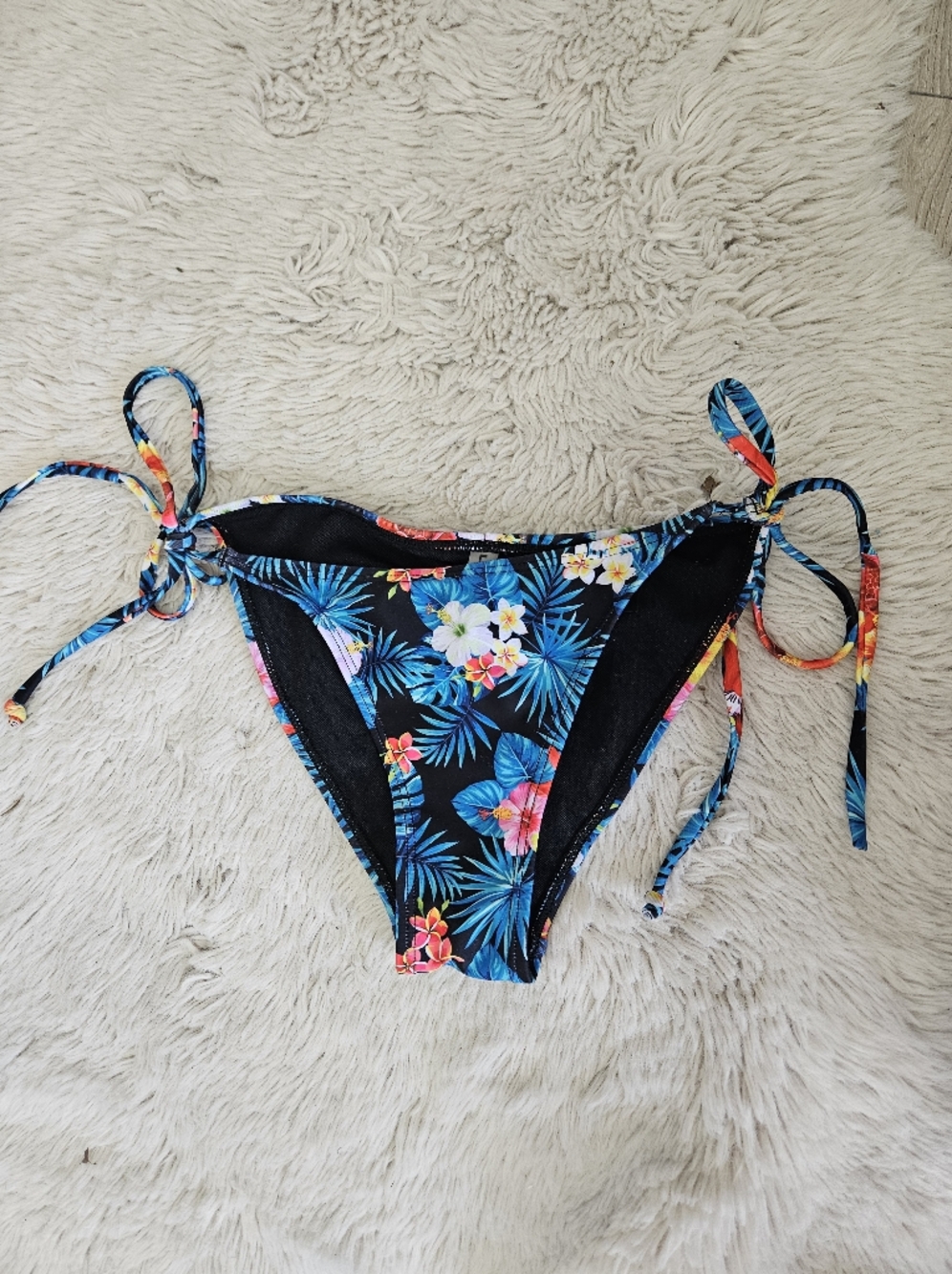 Liquid Tropical Floral Side Tie Bikini Bottoms Hibiscus Print Black Small 🔥